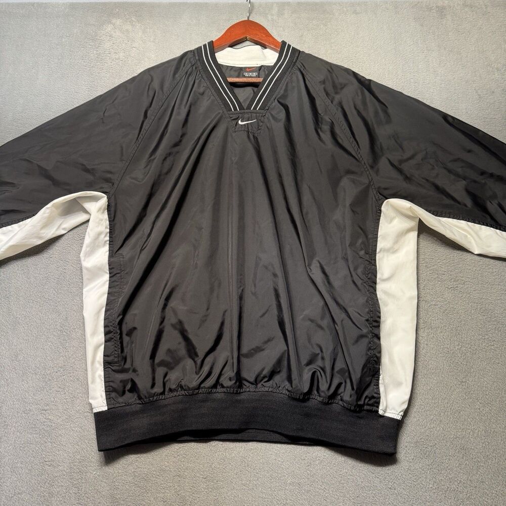 Nike Mens XL Pullover Windbreaker Black White V Neck Athletic Jacket Vintage - Picture 2 of 9